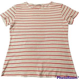 Mango Knit Top Black White Red Stripe women's sz. US L / Sz. European XL.